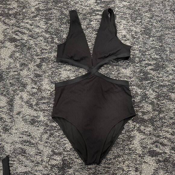 Aerie Ribbed Black Swimsuit (S) - Picture 1 of 6